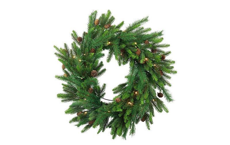 LED denen-pine krans, groen met dennenappels en warme lampjes, diameter 60 cm