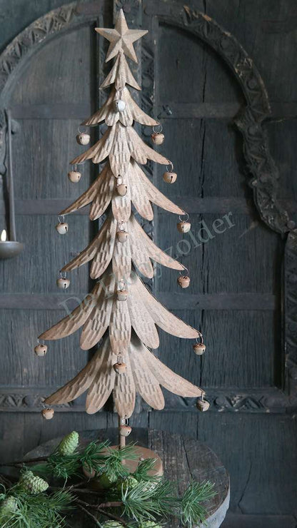 Kerstboom belletjes - M, houten decoratie van De Hooyzolder met stertop en kleine belletjes