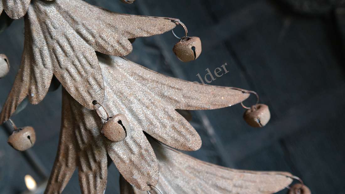 Kerstboom belletjes - M van De Hooyzolder; bruin-goudkleurige metallic decoratietak met belletjes