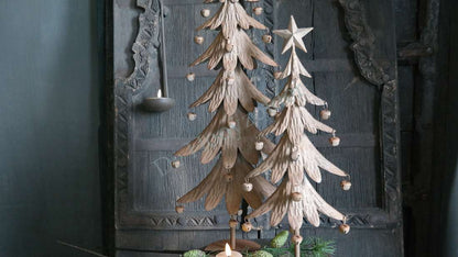 Kerstboom belletjes - M, houten kerstdecoratie met ster en belletjes, De Hooyzolder