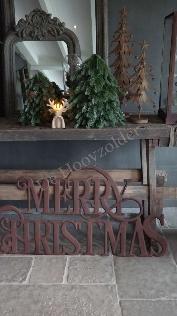 Nobilis kerstboom real touch, 40 cm, groene mini-dennenboom op houten schouw