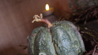 Kalebas namaak groen S, decoratieve kalebas met groene buitenkant en bruine stengel; De Hooyzolder