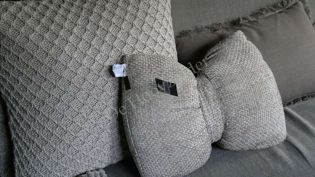 Strik kussen - velvet beige, set van 3 kussens: grote gebreide textuur en twee kleinere geweven kussens in grijsbeige