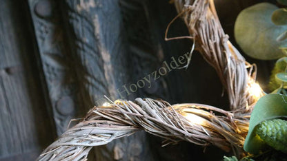 Rotan krans met LED-lichtjes, 50 cm, merk De Hooyzolder