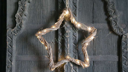 LED ster van rotan, 50 cm, warme witte verlichting, krans van De Hooyzolder