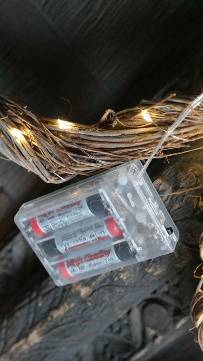 LED ster rotan krans met batterijhouder en warme witte LED-lichtjes, 50 cm
