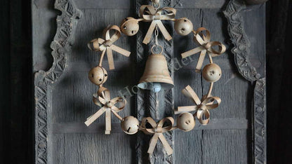 Krans bellen roest met houten bellen en linten, 47 cm, De Hooyzolder