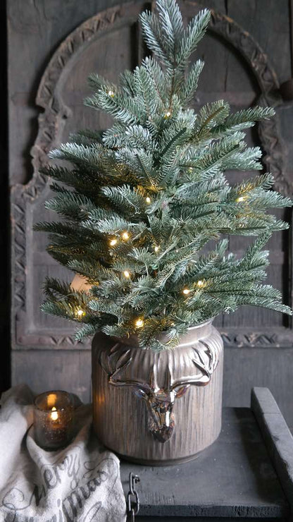 LED kerstboom Nordman real touch, 60 cm, groene takken met warme LED-lichtjes in een metallic vaas met ramshoofd