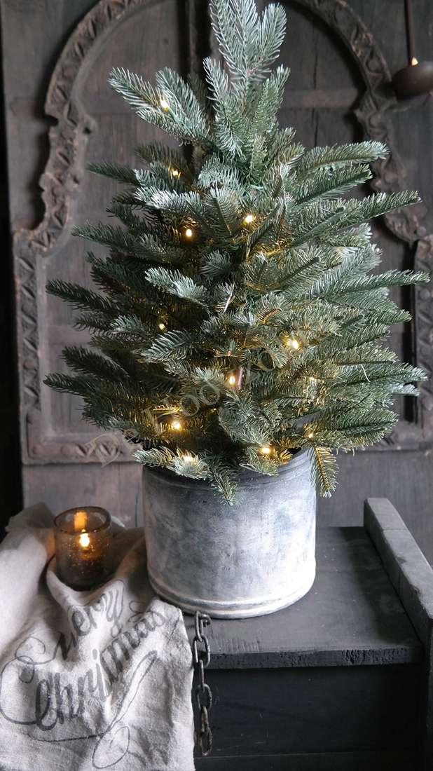 LED kerstboom Nordman real touch, 60 cm, groen met warme lampjes in een metalen pot