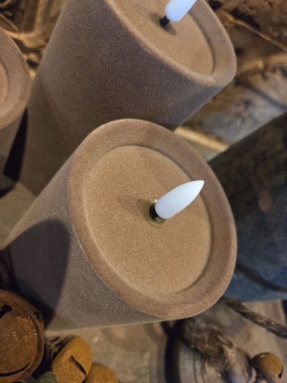 Velvet stompkaarsen taupe, zonder vlam; set met meerdere stuks